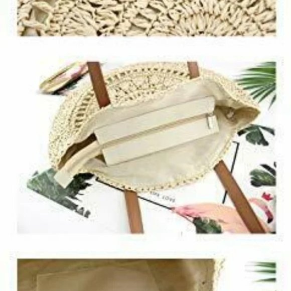 Straw Tote, Beach Bag. Colorful Pompom Triple Tassel. NWT. - Picture 3 of 3